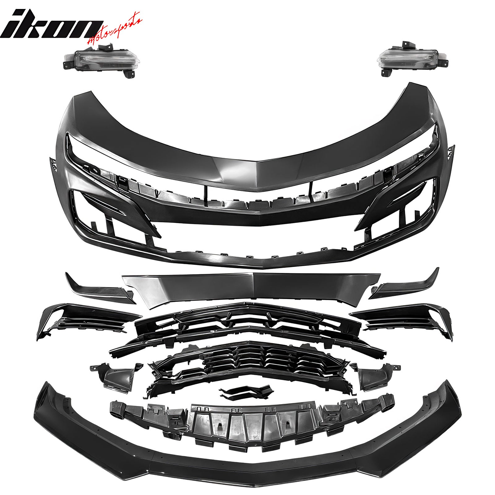 2019-2024 Chevy Camaro SS Unpainted Front Bumper DRL Gloss Black Lip
