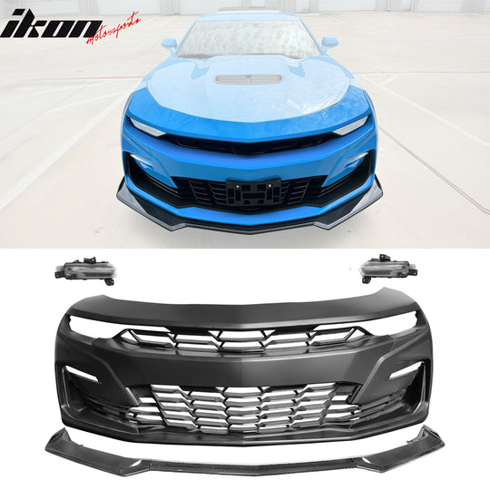 2019-2024 Chevy Camaro SS Front Bumper LED DRL Carbon Fiber Print Lip