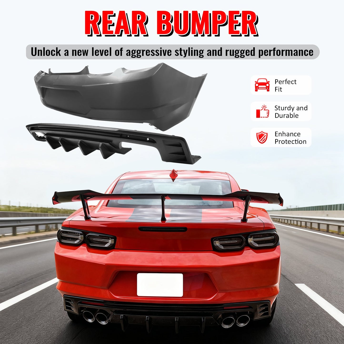2019-2024 Chevy Camaro LT/LS/SS/ZL1 OE Rear Bumper+IKON Matte Diffuser