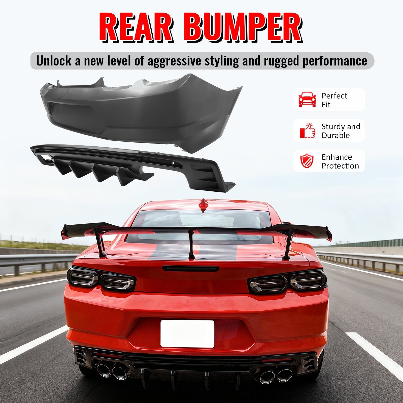 2019-2024 Chevy Camaro LT/LS/SS/ZL1 OE Rear Bumper+IKON Matte Diffuser