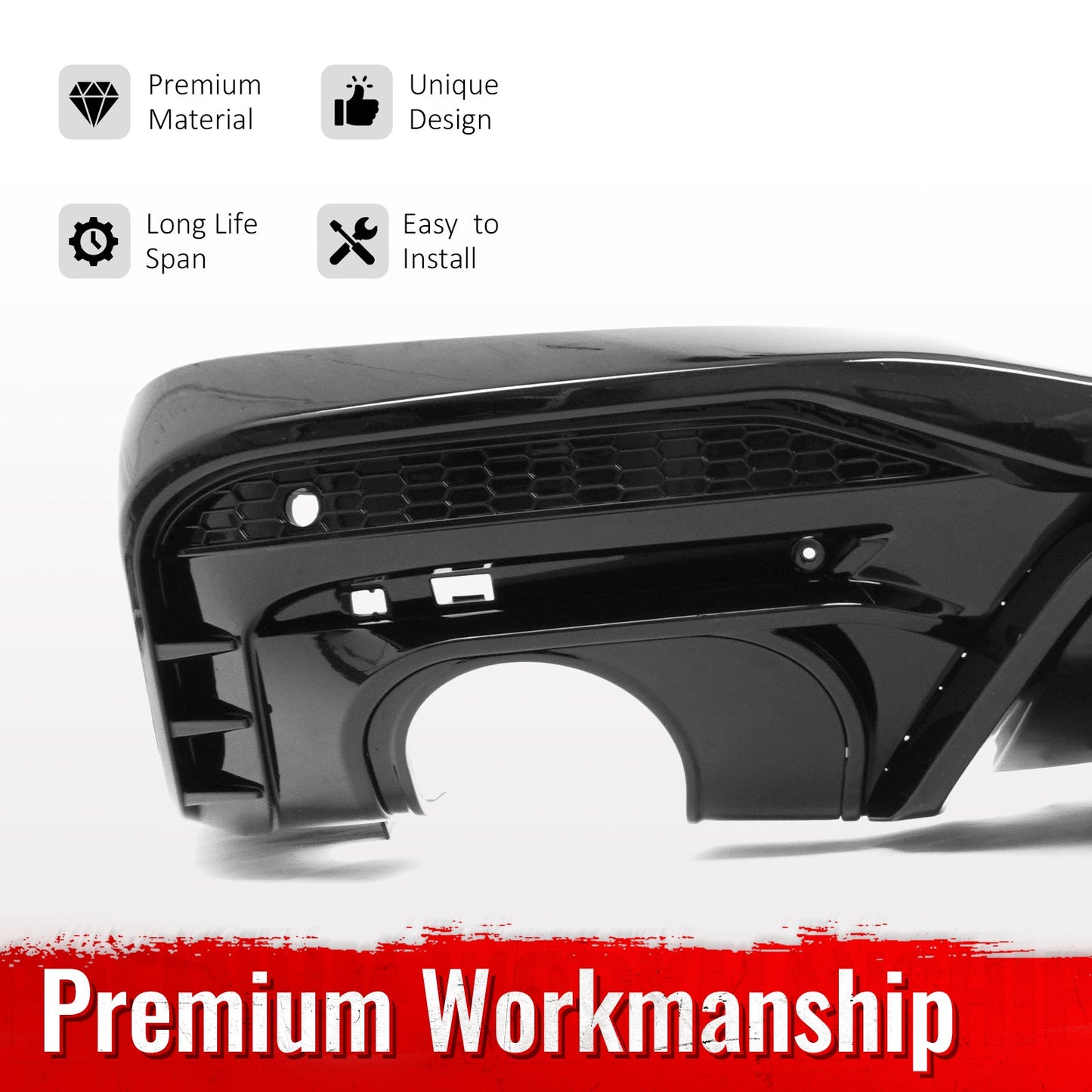 2024-2026 Ford Mustang Rear Bumper Diffuser Competition Style Gloss Black