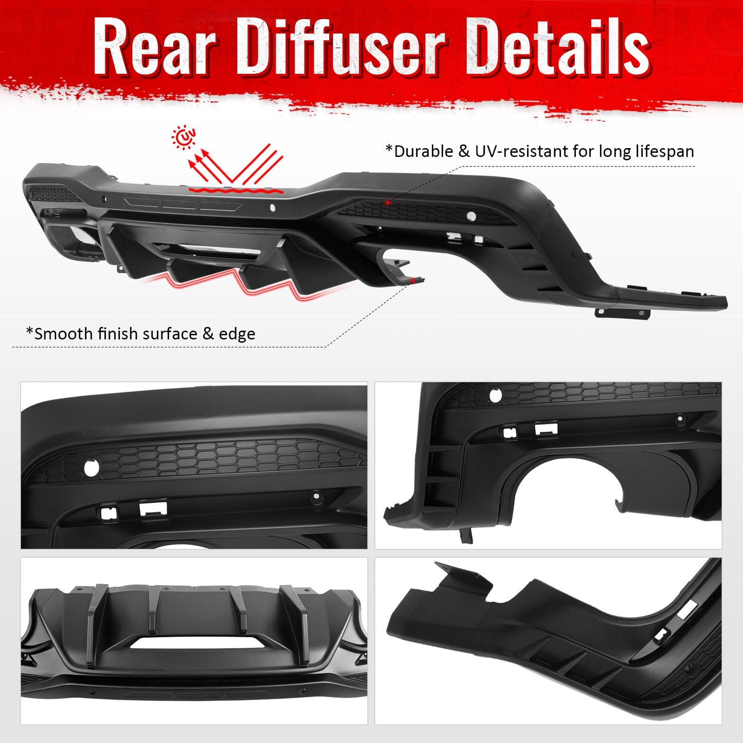 2024-2026 Ford Mustang Rear Bumper Diffuser Competition Style Matte Black