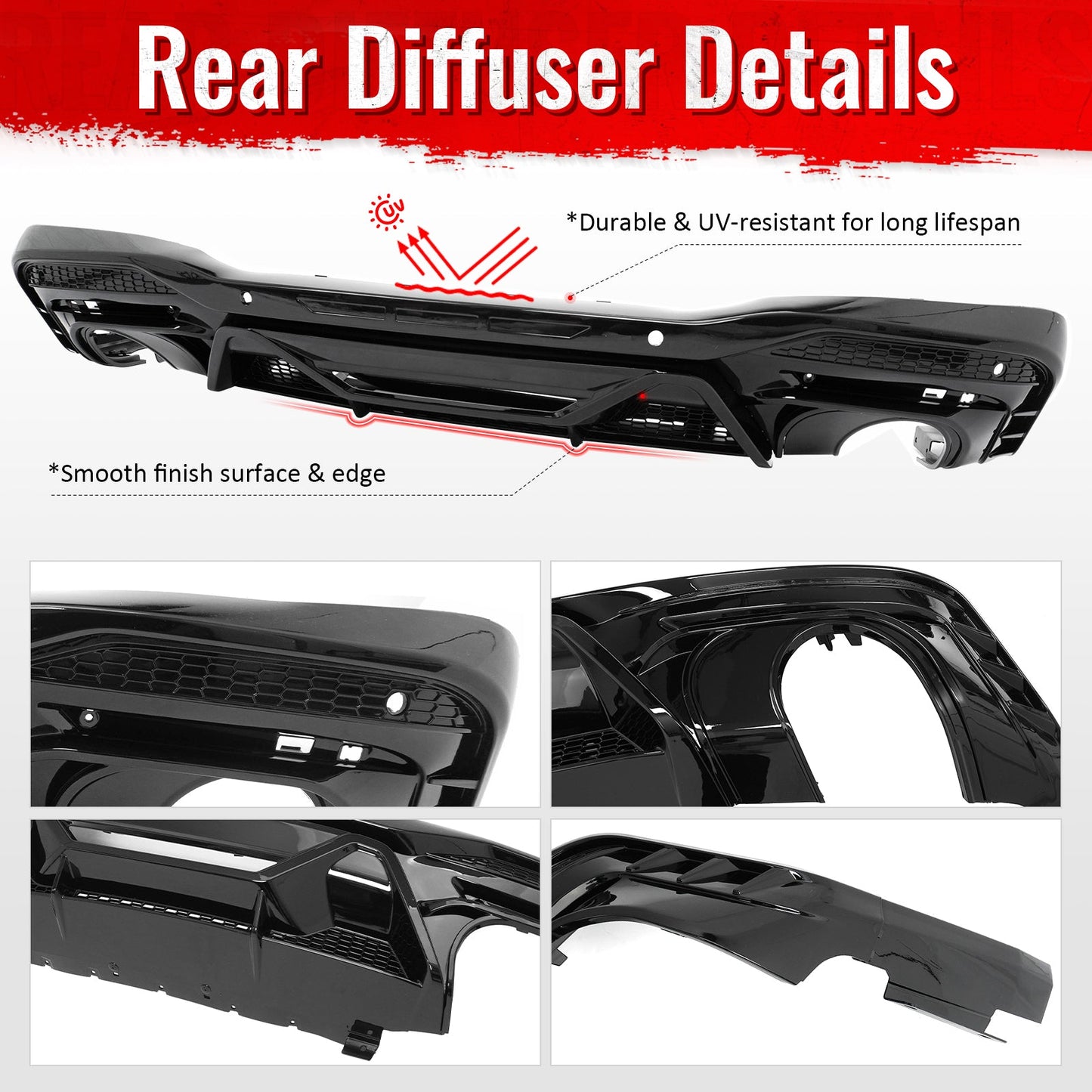 2024-2026 Ford Mustang Rear Bumper Diffuser Dark Horse Style Gloss Black