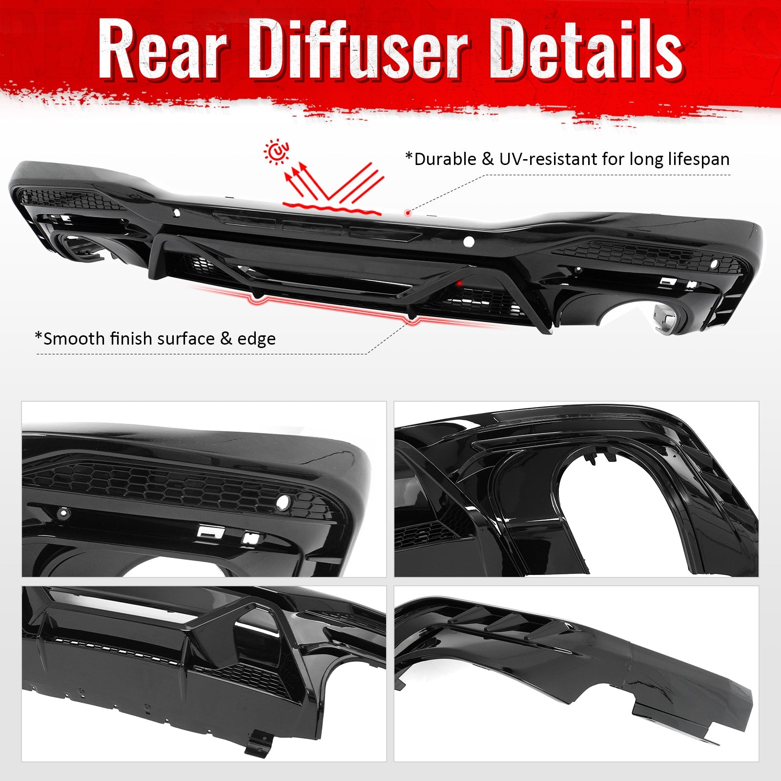2024-2026 Ford Mustang Rear Bumper Diffuser Dark Horse Style Gloss Black