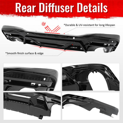 2024-2026 Ford Mustang Rear Bumper Diffuser Dark Horse Style Gloss Black