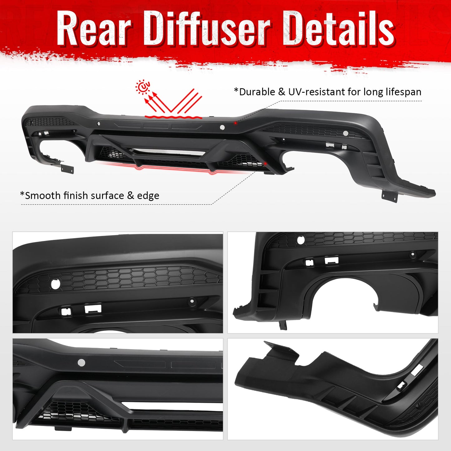 2024-2026 Ford Mustang Rear Bumper Diffuser Dark Horse Style Matte Black