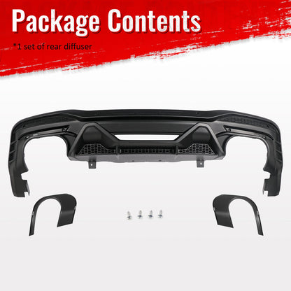 2024-2026 Ford Mustang Rear Bumper Diffuser Dark Horse Style Matte Black