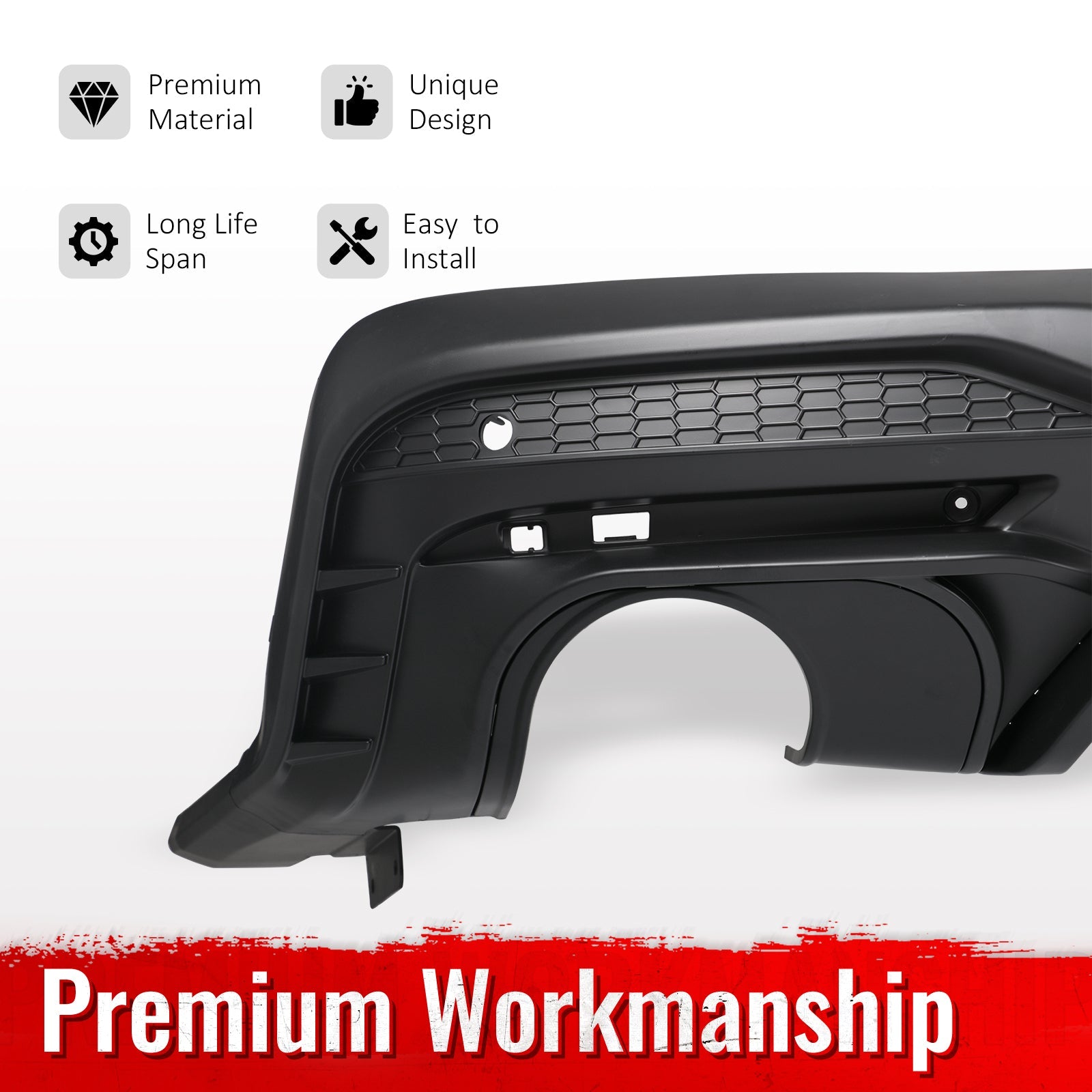 2024-2026 Ford Mustang Rear Bumper Diffuser Rock Style Matte Black