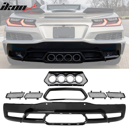 2020-2025 Chevy Corvette C8 Rear Diffuser Lip + Exhaust Tips + Grille