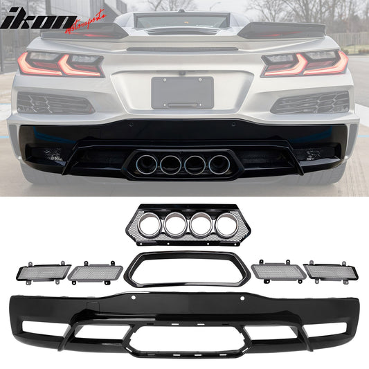 2020-2025 Chevy Corvette C8 Rear Diffuser Lip + Exhaust Tips + Grille