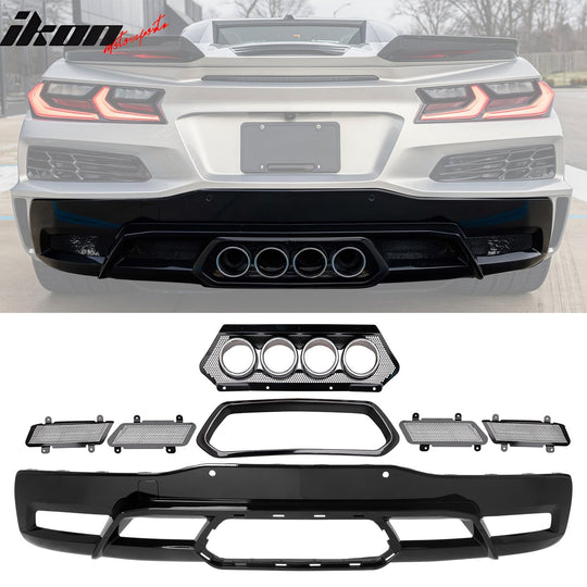 2020-2025 Chevy Corvette C8 Rear Diffuser Lip + Exhaust Tips + Grille