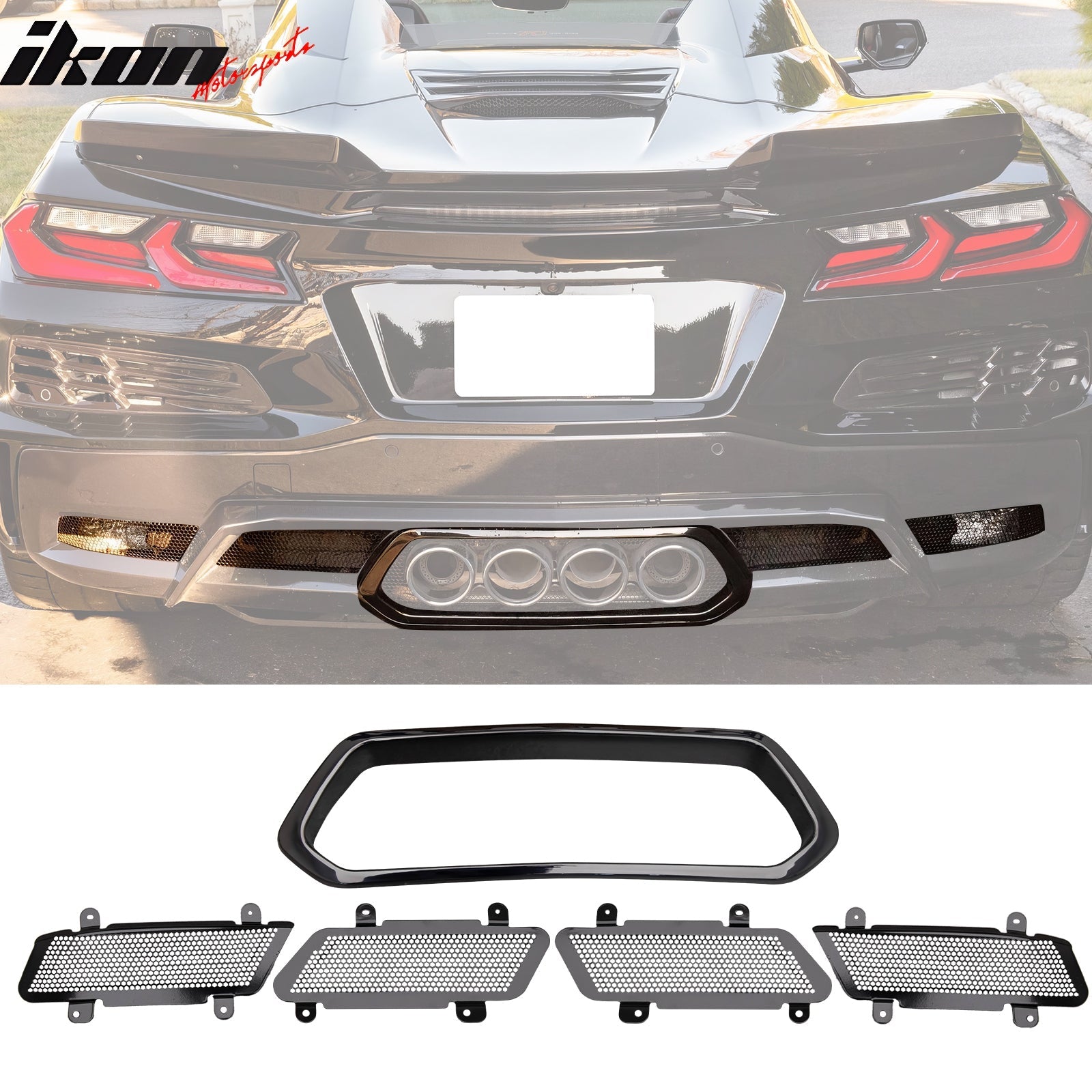 2020-2025 Chevy Corvette C8 Rear Diffuser Lip + Exhaust Tips + Grille