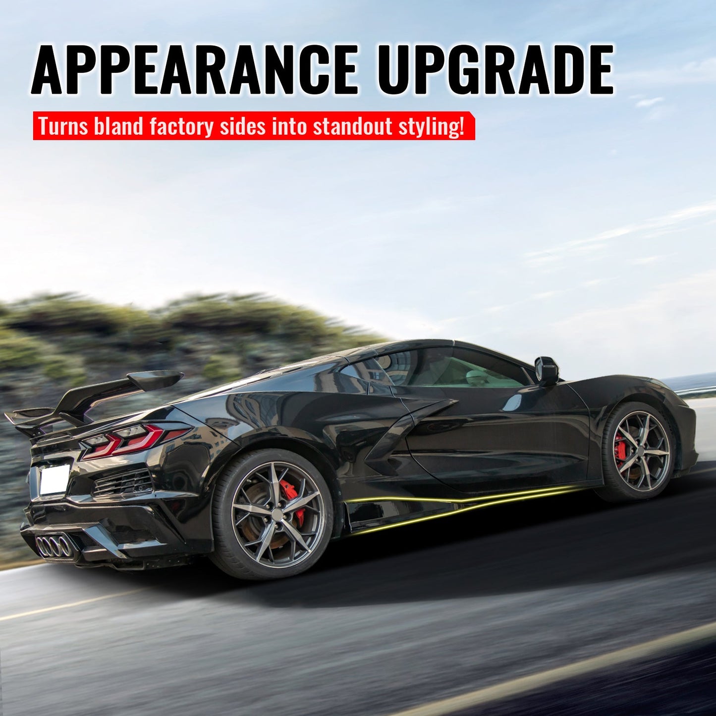2020-2025 Chevy Corvette C8 IKON V1 A Style Gloss Black Side Skirts PP