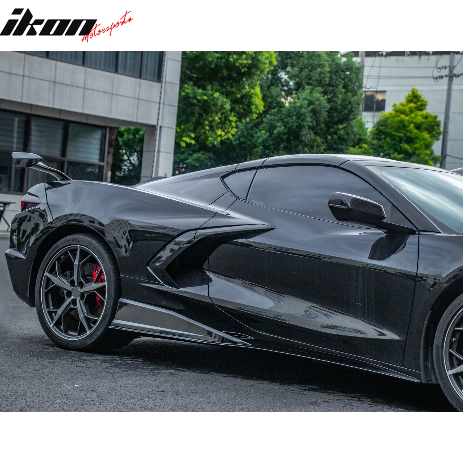 2020-2025 Chevy Corvette C8 IKON V1 A Style Gloss Black Side Skirts PP