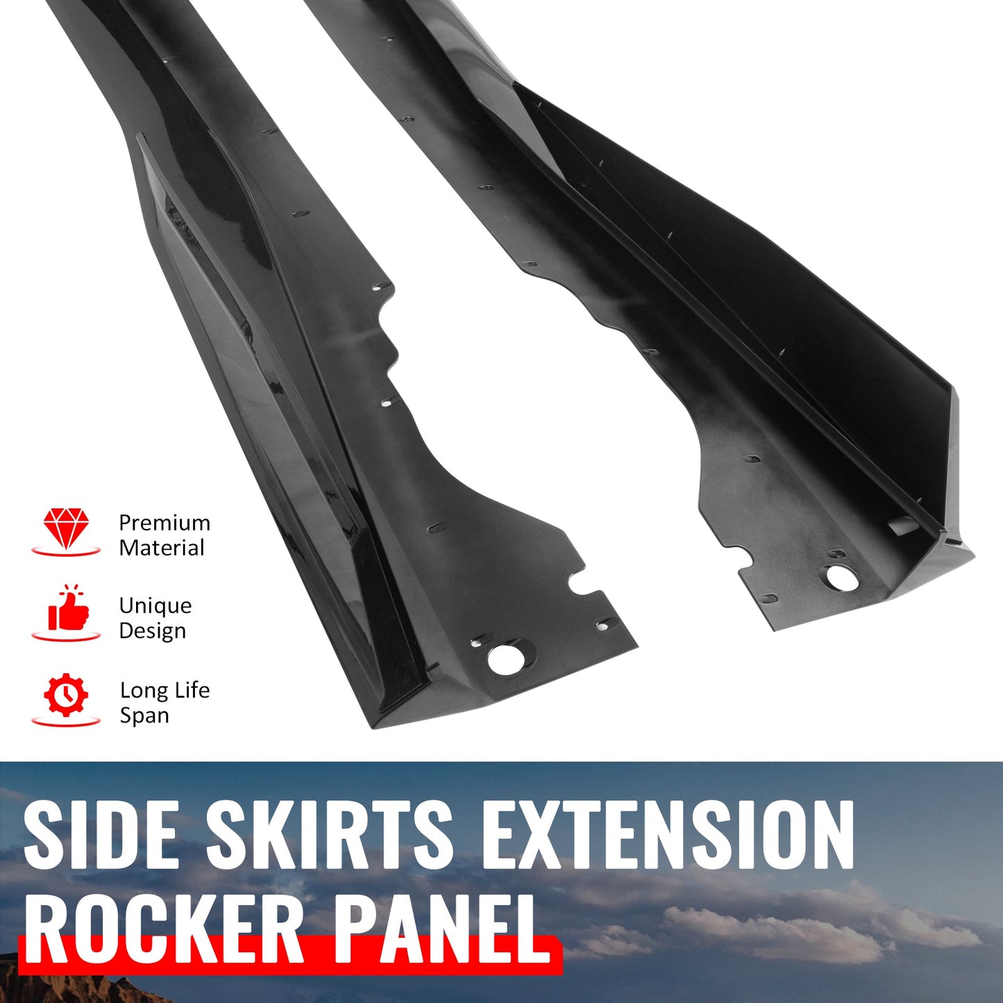 2020-2025 Chevy Corvette C8 IKON V1 B Style Gloss Black Side Skirts PP
