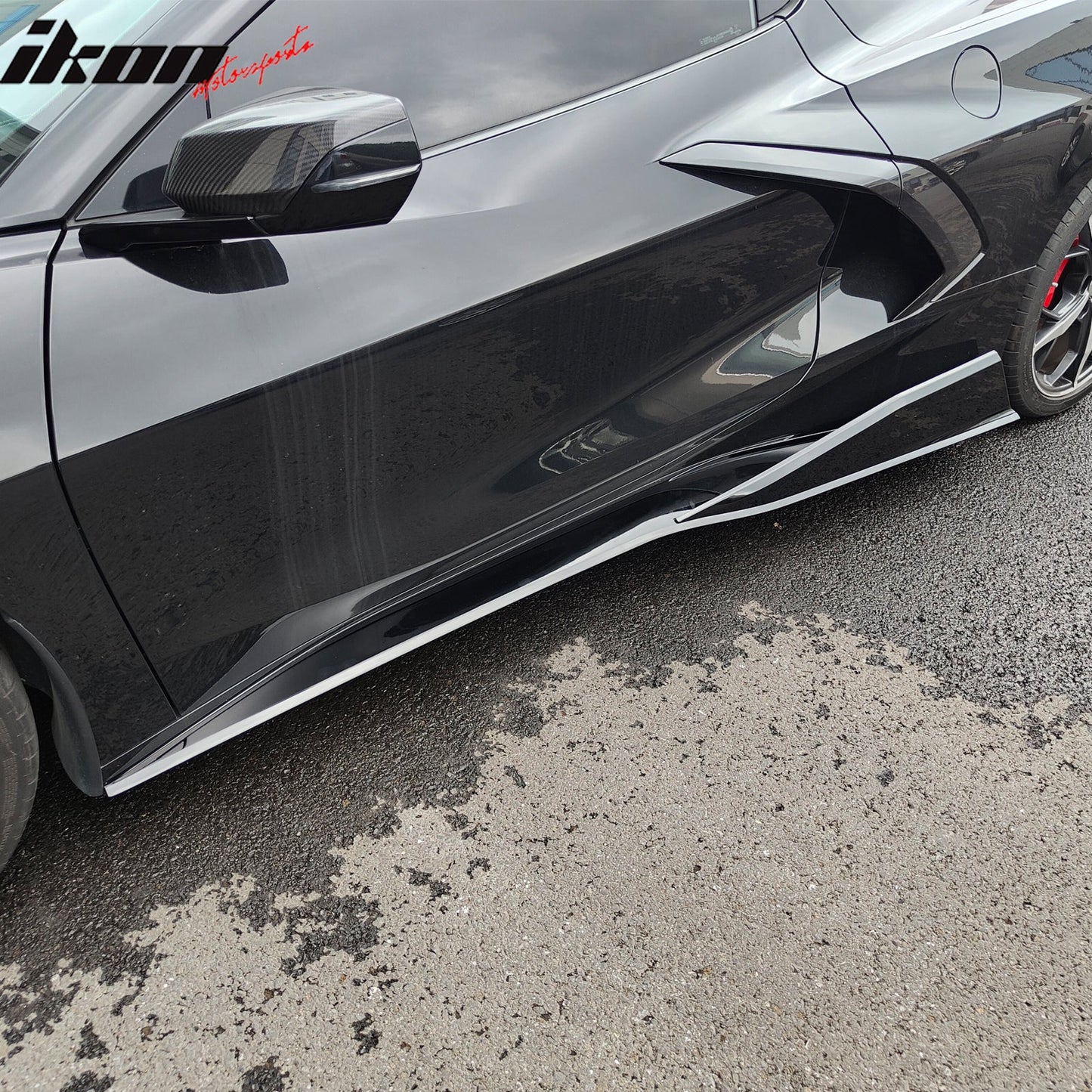 2020-2025 Chevy Corvette C8 IKON V1 B Style Gloss Black Side Skirts PP
