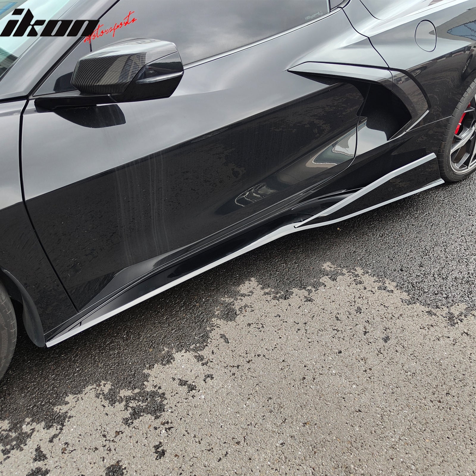 2020-2025 Chevy Corvette C8 IKON V1 B Style Gloss Black Side Skirts PP