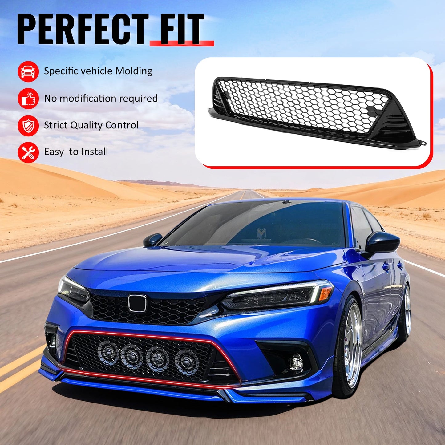 2022-2024 Honda Civic Gloss Black Type R Front Bumper Lower Grille PP