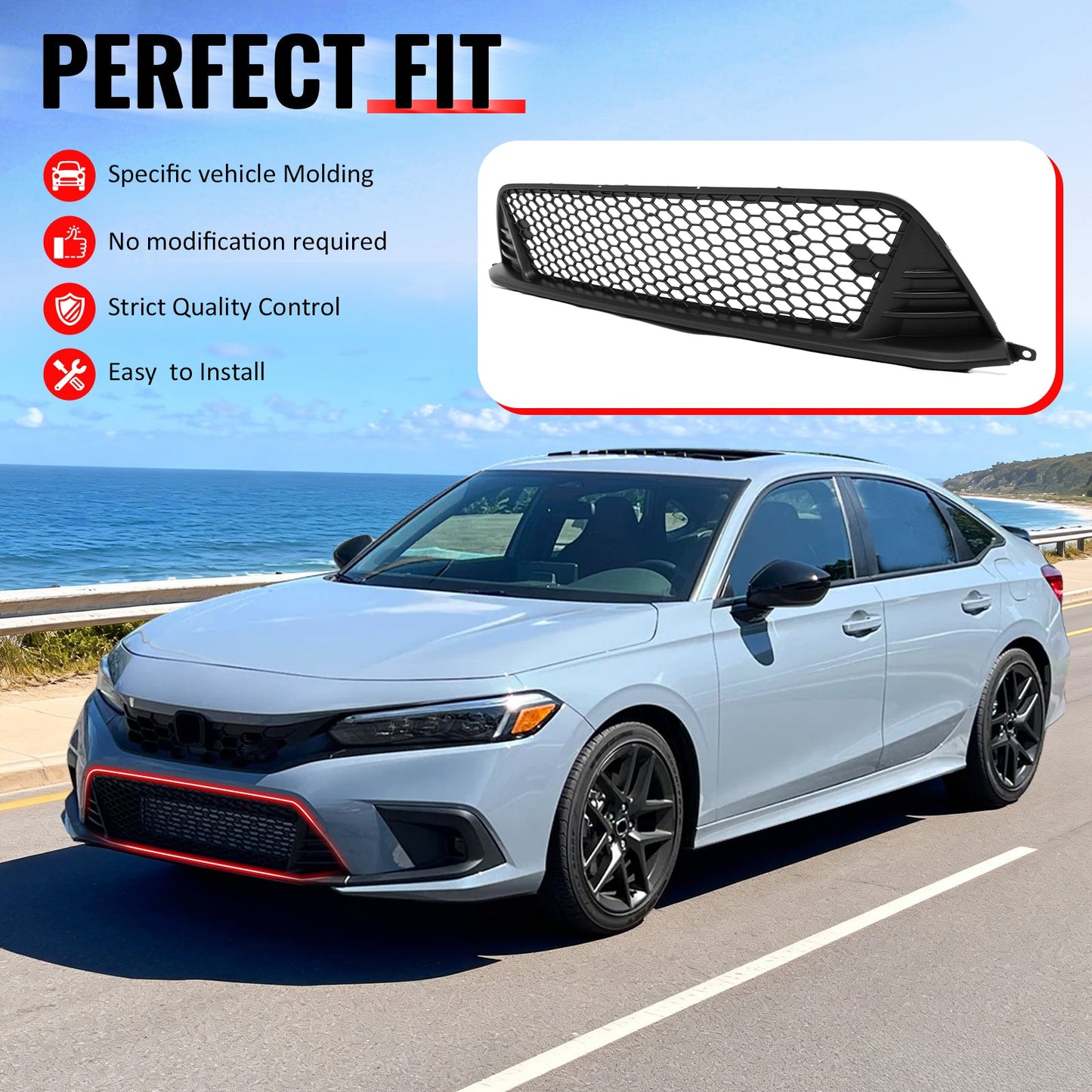 2022-2024 Honda Civic Matte Black Type R Front Bumper Lower Grille PP