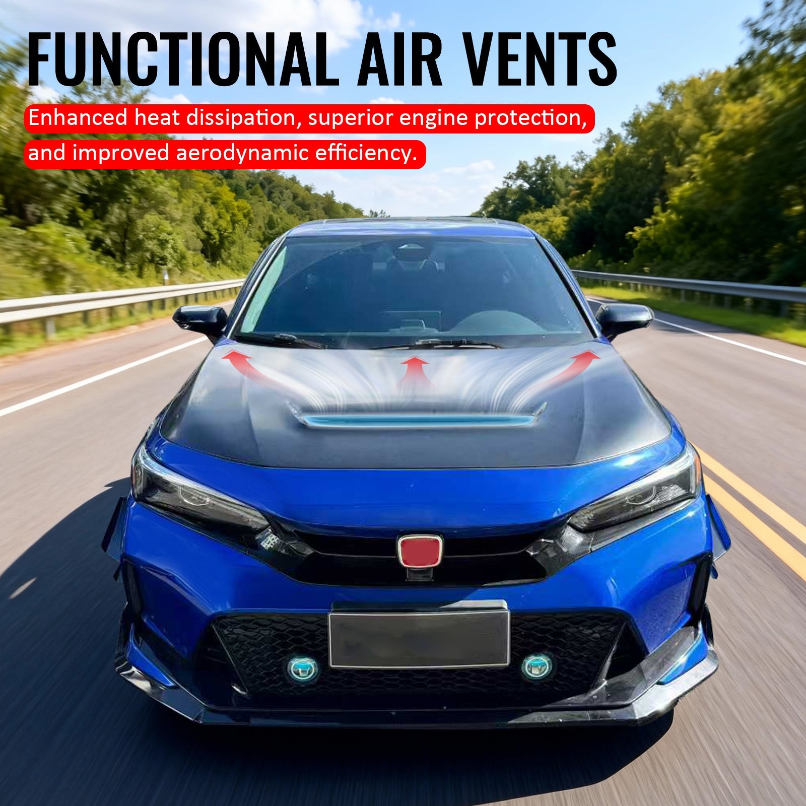 2022-2026 Honda Civic Type R Style Front Hood Vented Bonnet Iron