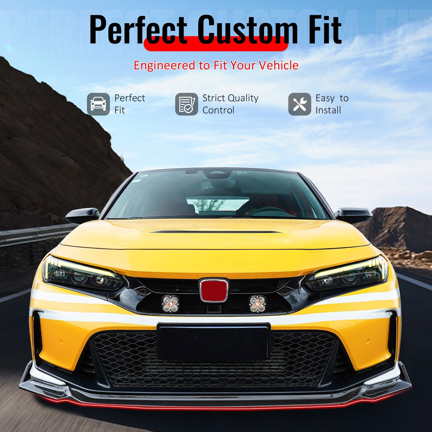 2023-2025 Honda Civic Type R Carbon Fiber Print Front Bumper Lip ABS