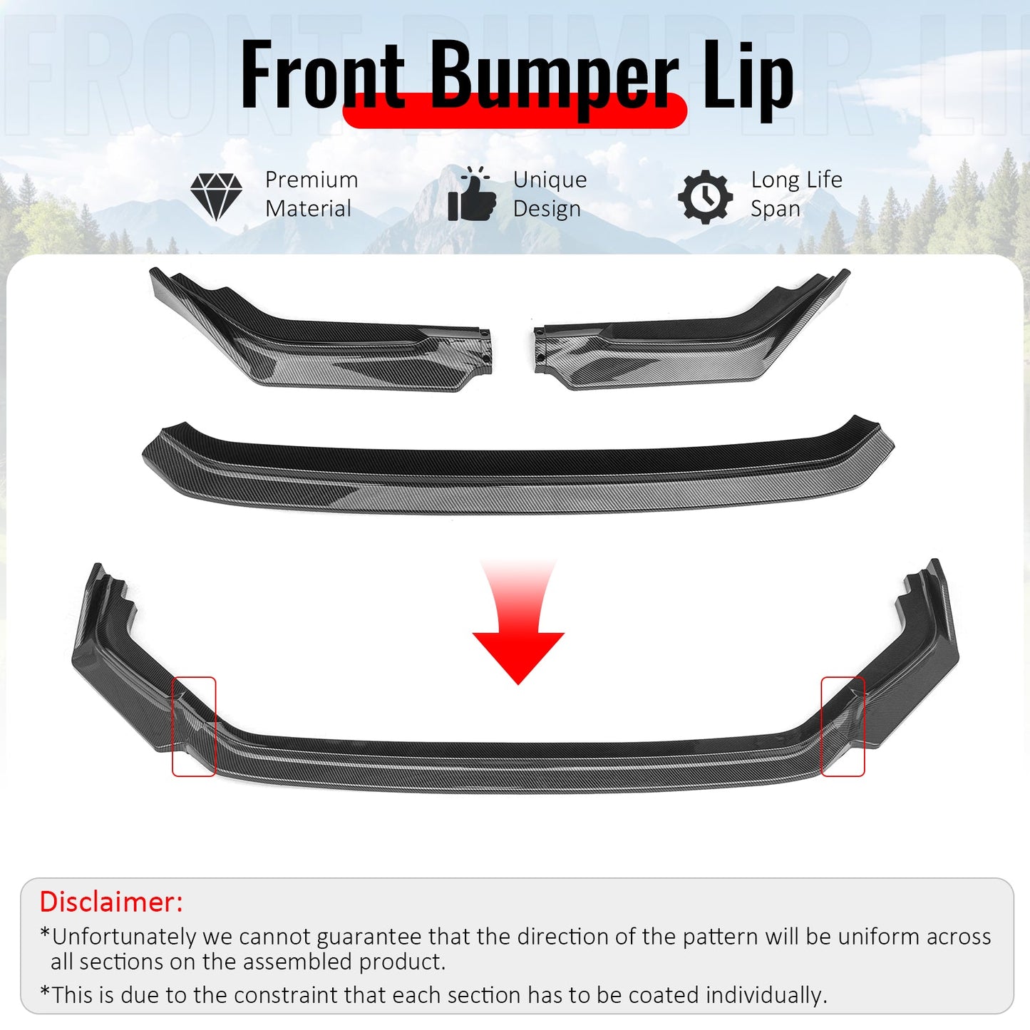 2023-2025 Honda Civic Type R Carbon Fiber Print Front Bumper Lip ABS