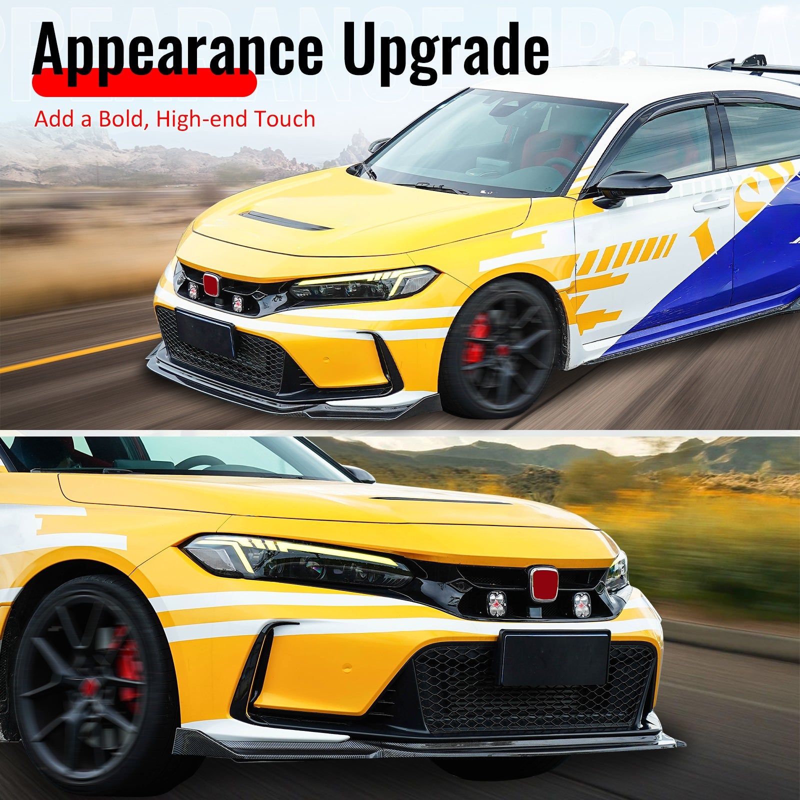 2023-2025 Honda Civic Type R Carbon Fiber Print Front Bumper Lip ABS