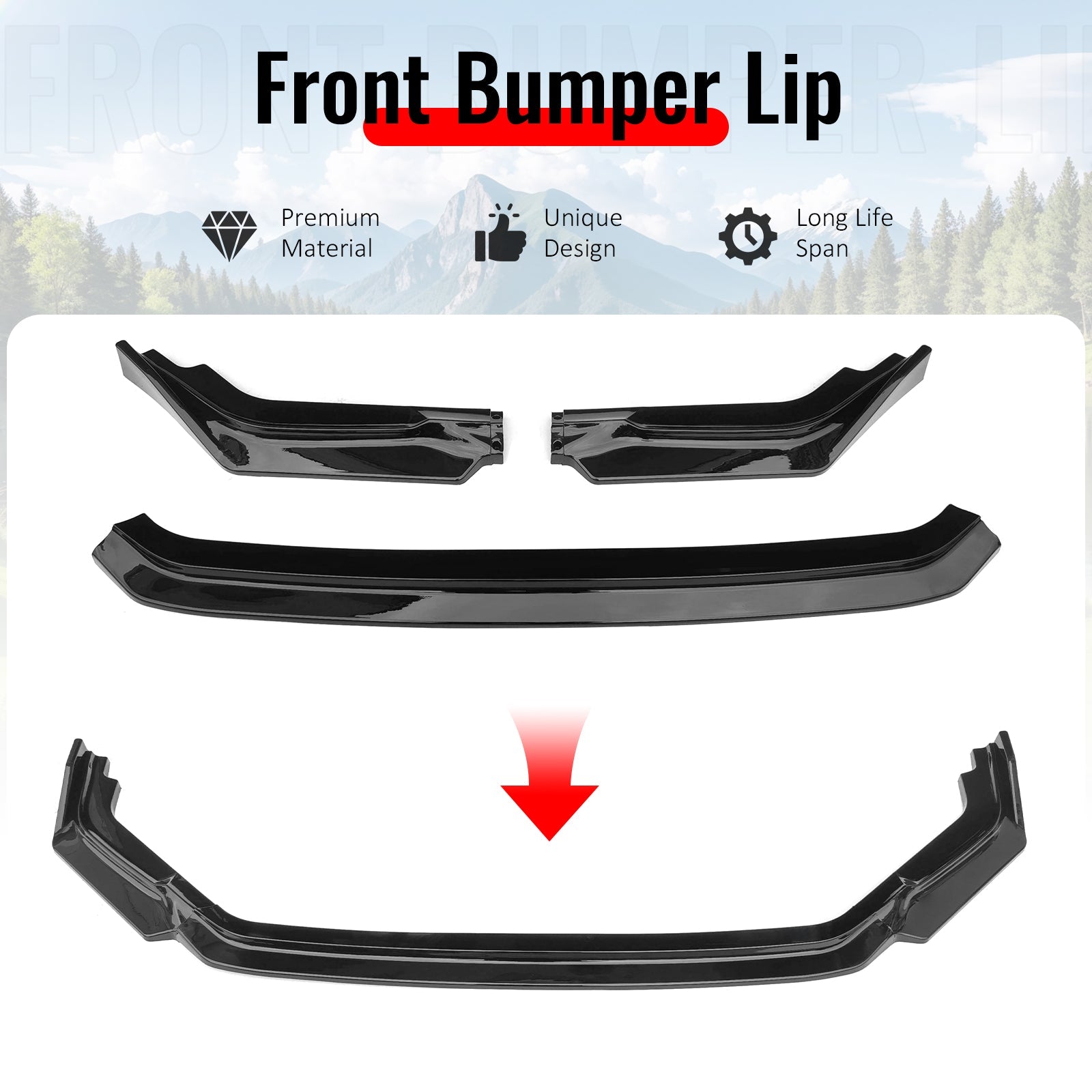 2023-2025 Honda Civic FL5 Type R Gloss Black Front Bumper Lip ABS 3PCS