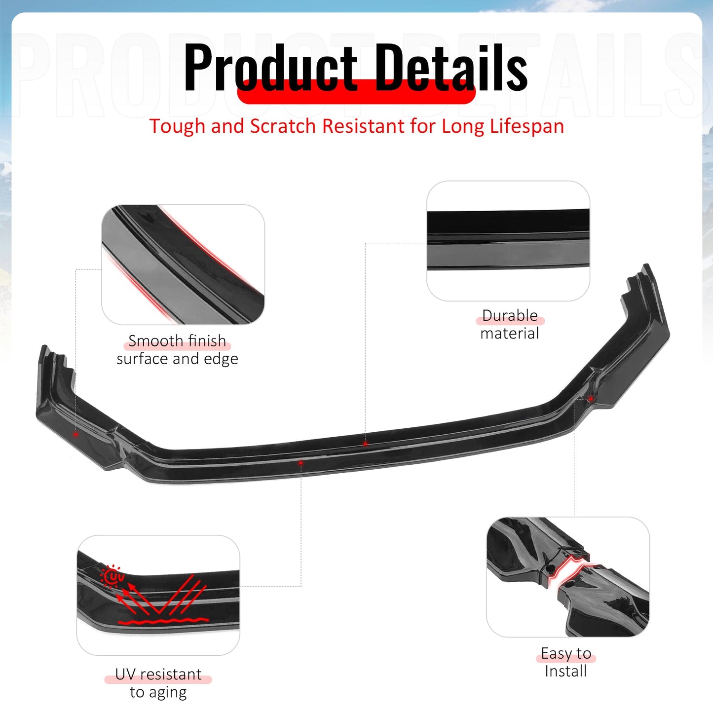 2023-2025 Honda Civic FL5 Type R Gloss Black Front Bumper Lip ABS 3PCS