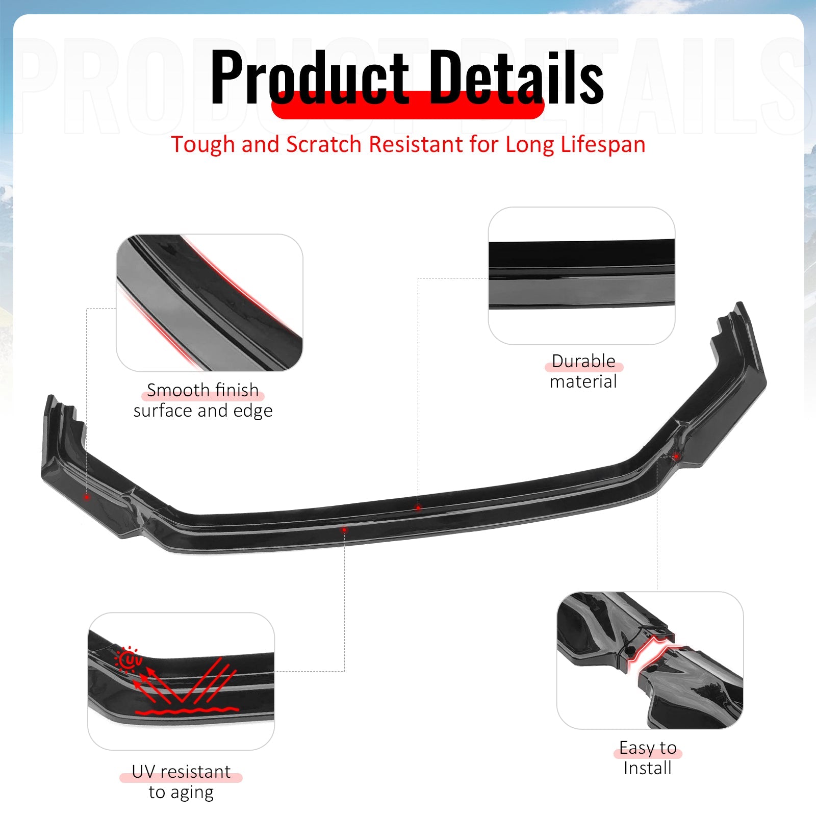 2023-2025 Honda Civic FL5 Type R Gloss Black Front Bumper Lip ABS 3PCS