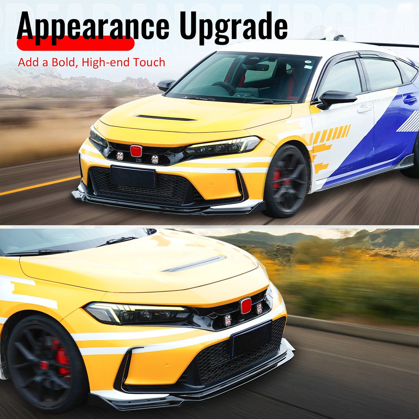 2023-2025 Honda Civic FL5 Type R Gloss Black Front Bumper Lip ABS 3PCS