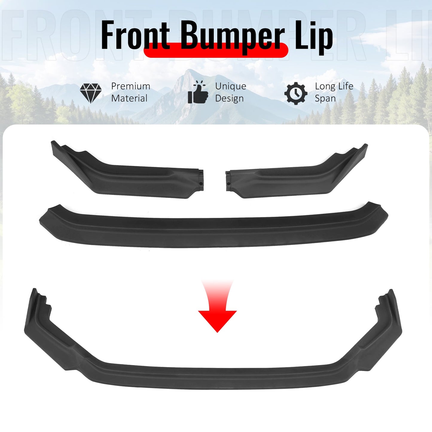 2023-2025 Honda Civic FL5 Type R Matte Black Front Bumper Lip ABS 3PCS
