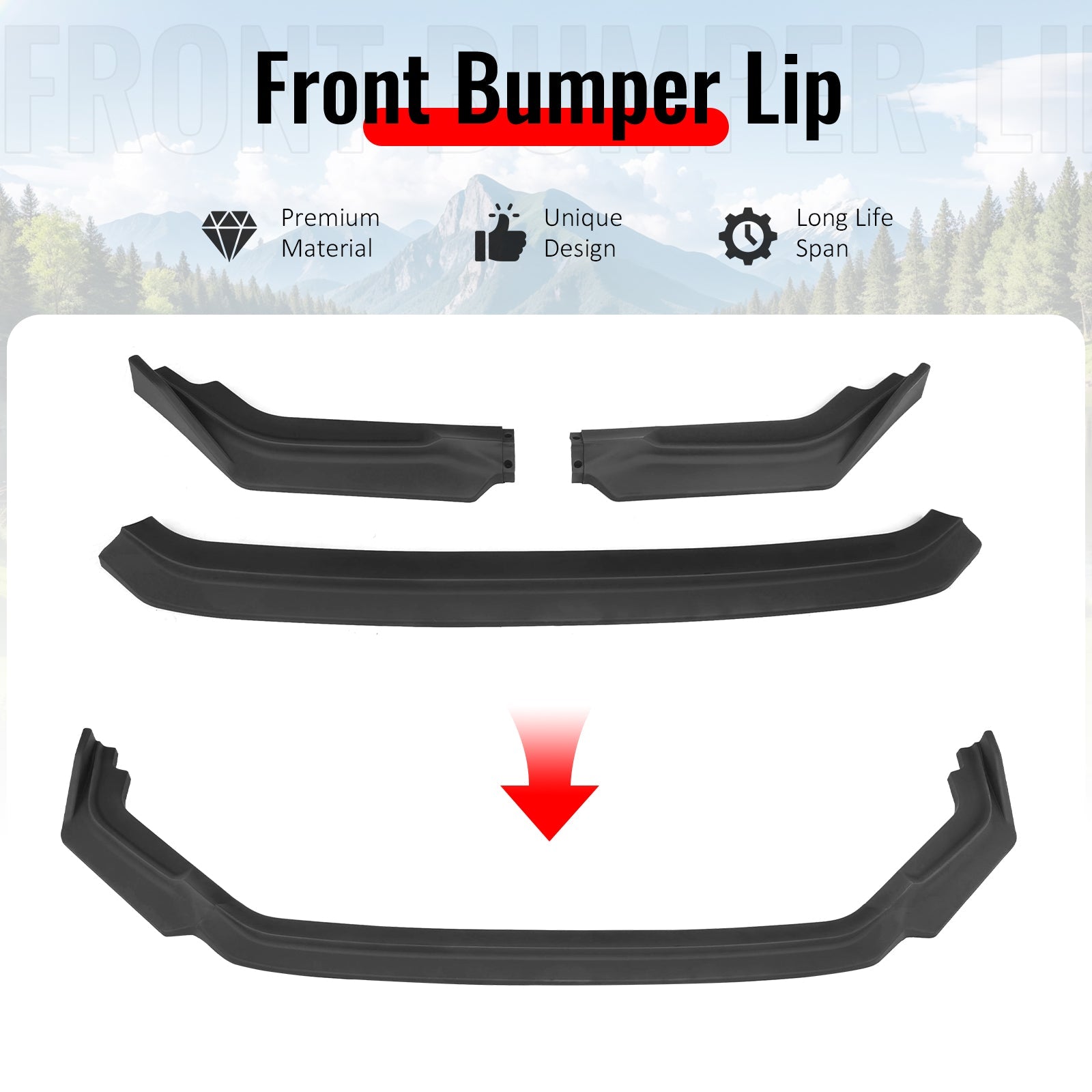 2023-2025 Honda Civic FL5 Type R Matte Black Front Bumper Lip ABS 3PCS
