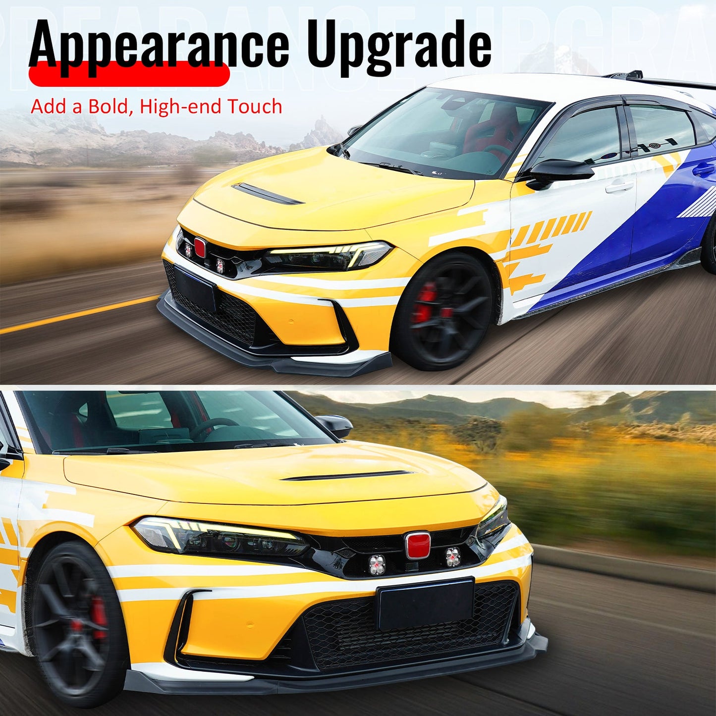 2023-2025 Honda Civic FL5 Type R Matte Black Front Bumper Lip ABS 3PCS