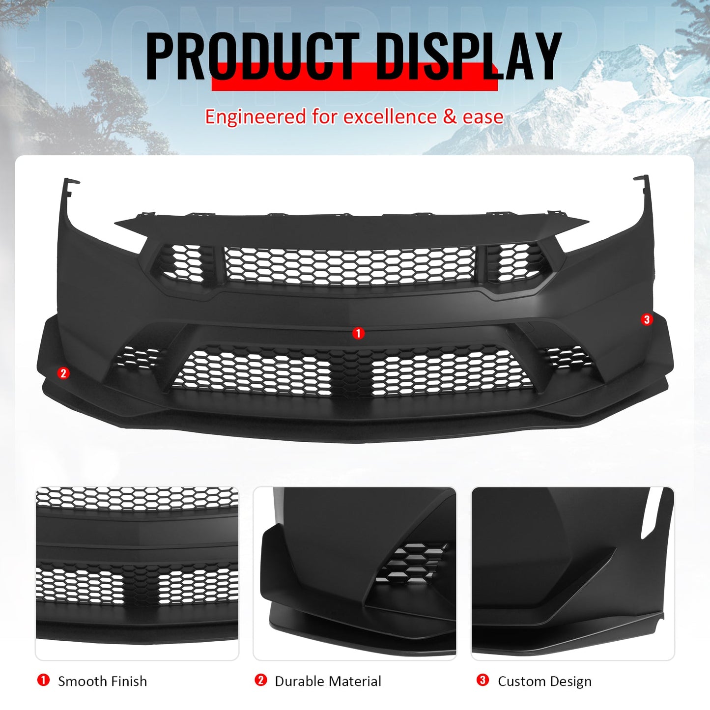 2024-2026 Ford Mustang GTD Style Front Bumper Cover w/ Matte Black Lip