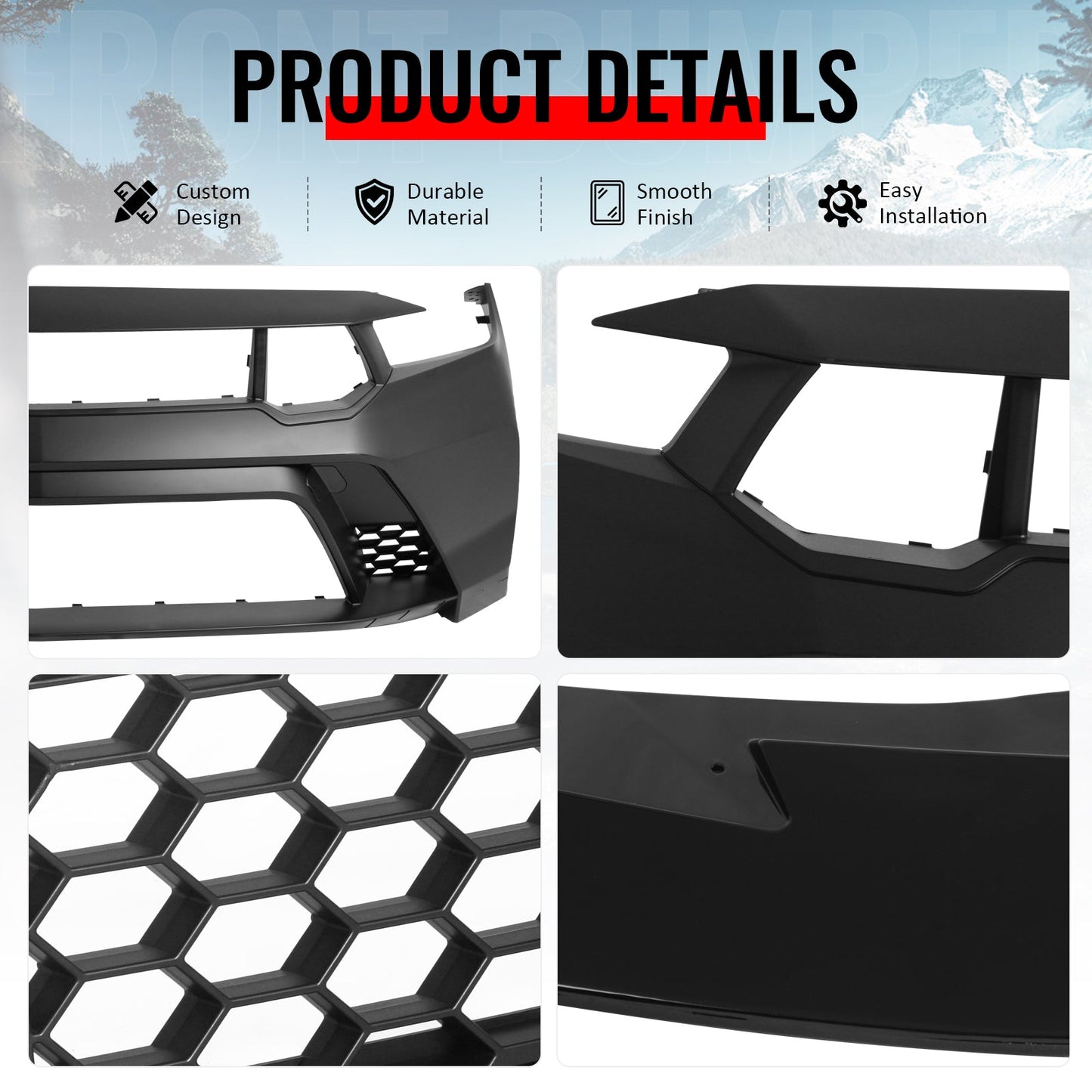 2024-2026 Ford Mustang GTD Style Front Bumper Cover w/ Gloss Black Lip