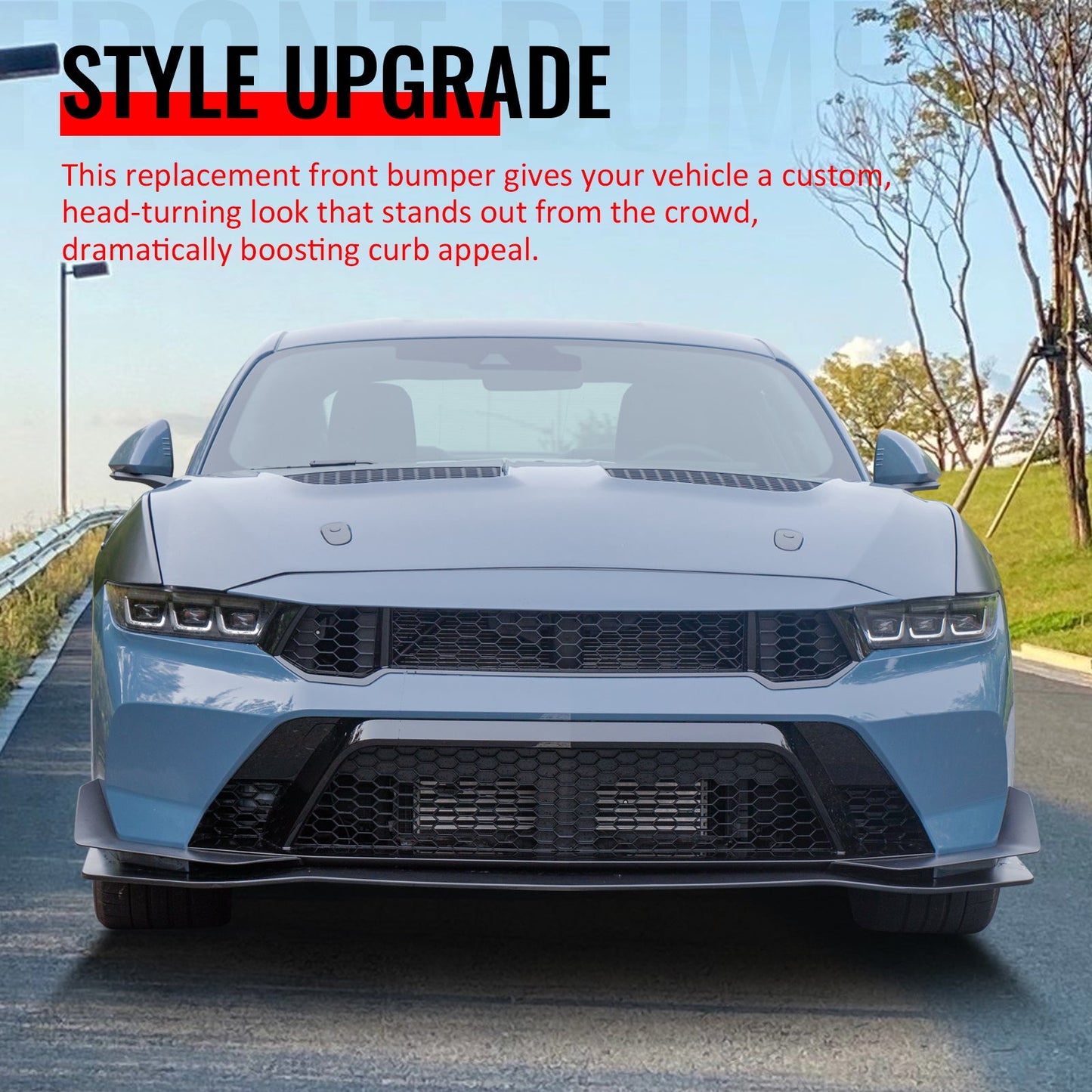 2024-2026 Ford Mustang GTD Style Front Bumper Cover w/ Gloss Black Lip