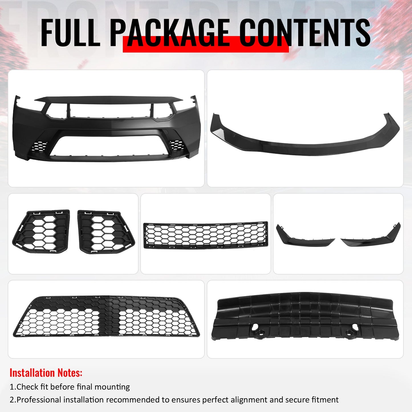 2024-2026 Ford Mustang GTD Style Front Bumper Cover w/ Gloss Black Lip