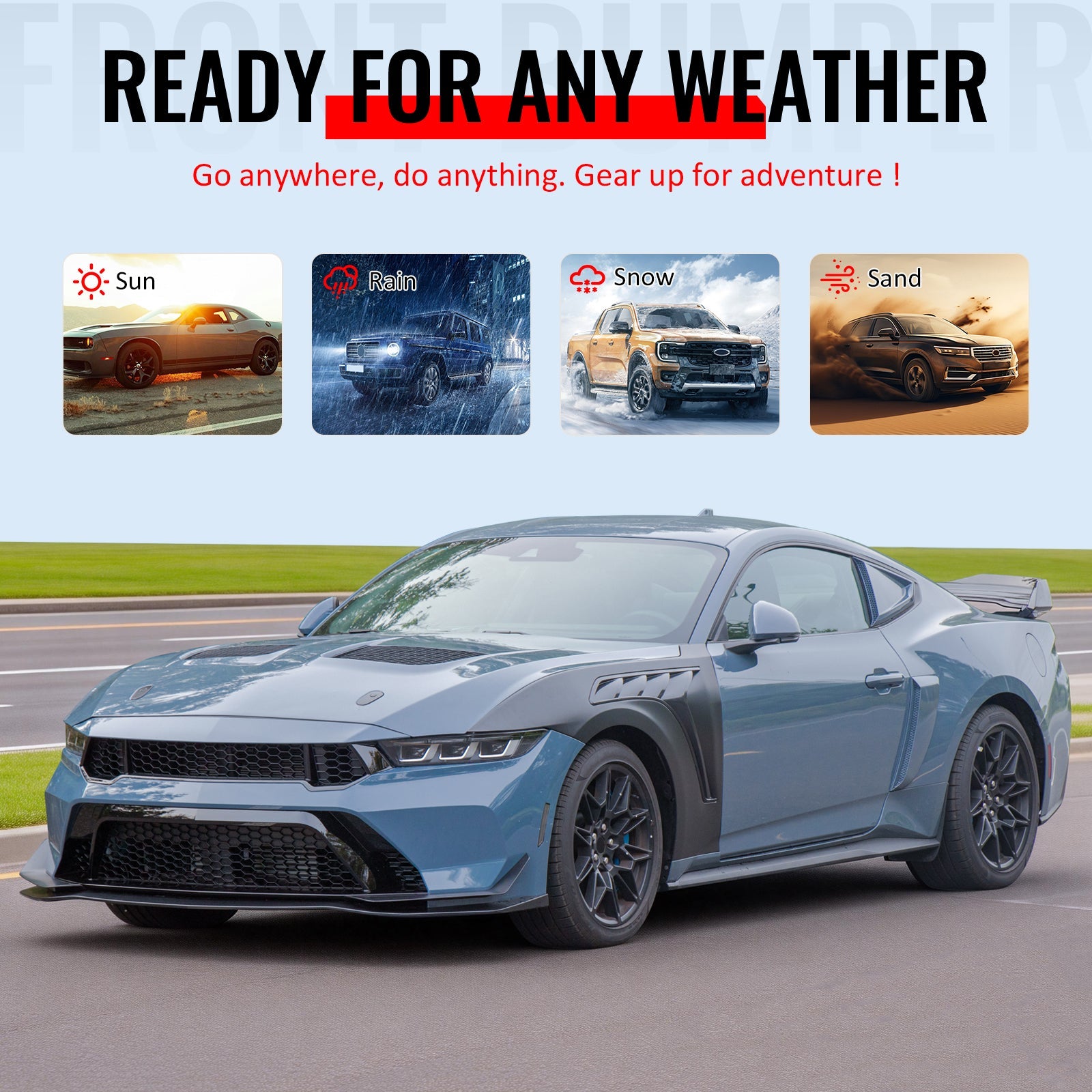 2024-2026 Ford Mustang GTD Style Front Bumper Cover w/ Gloss Black Lip