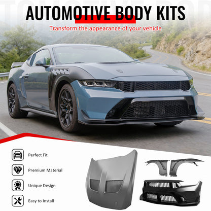 24-26 Mustang GTD Style Front Bumper Cover + Hood + Fender (Matte Lip)
