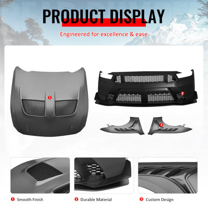 24-26 Mustang GTD Style Front Bumper Cover + Hood + Fender (Matte Lip)