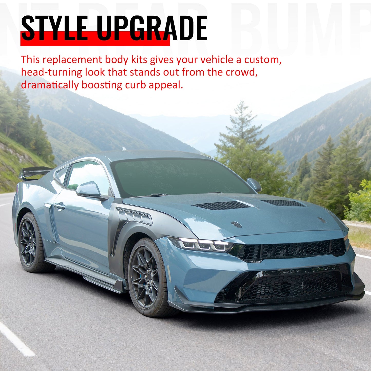 24-26 Mustang GTD Style Front Bumper Cover + Hood + Fender (Matte Lip)