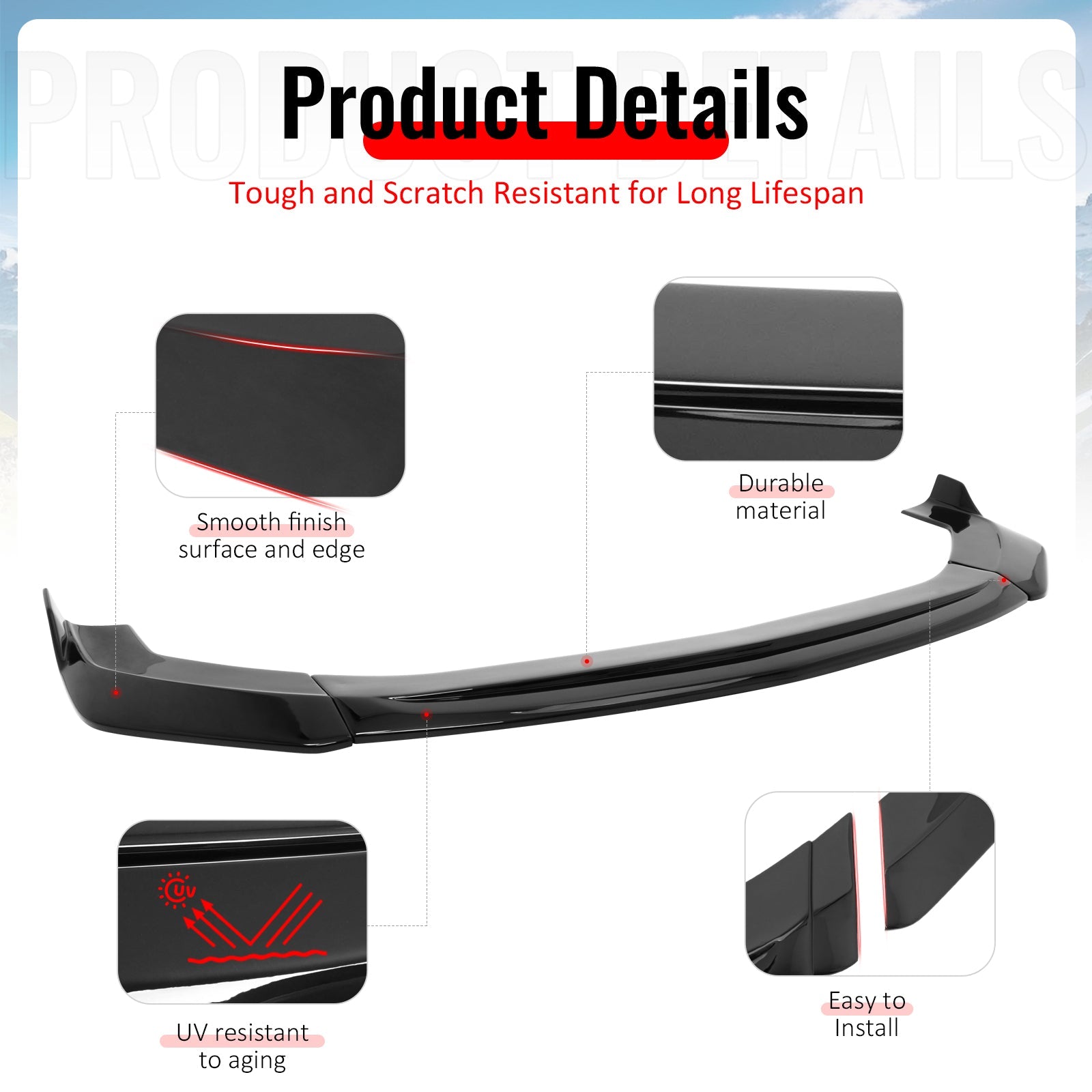 2024-2026 Ford Mustang Ecoboost GT V2 Style Front Lip Gloss Black 3PCS