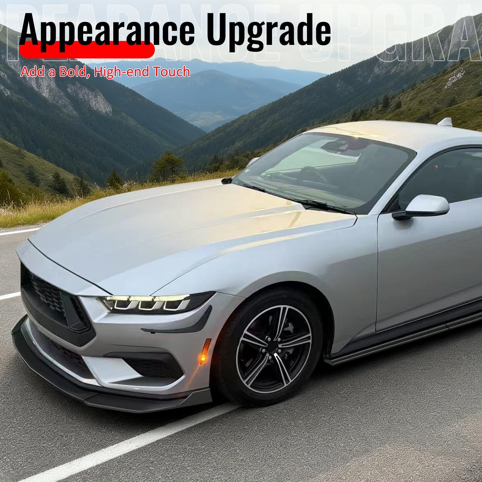 2024-2026 Ford Mustang Ecoboost GT V2 Style Front Lip Gloss Black 3PCS