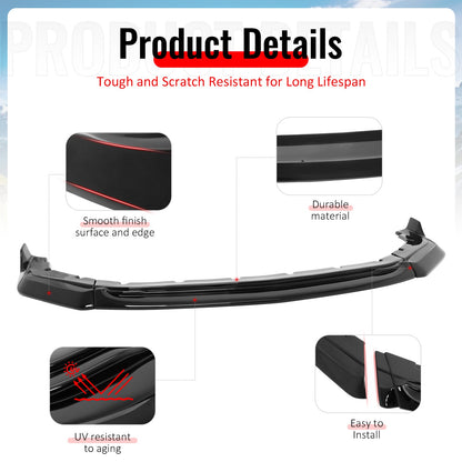 2024-2026 Ford Mustang IKON Style Front Bumper Lip Gloss Black ABS 3PC