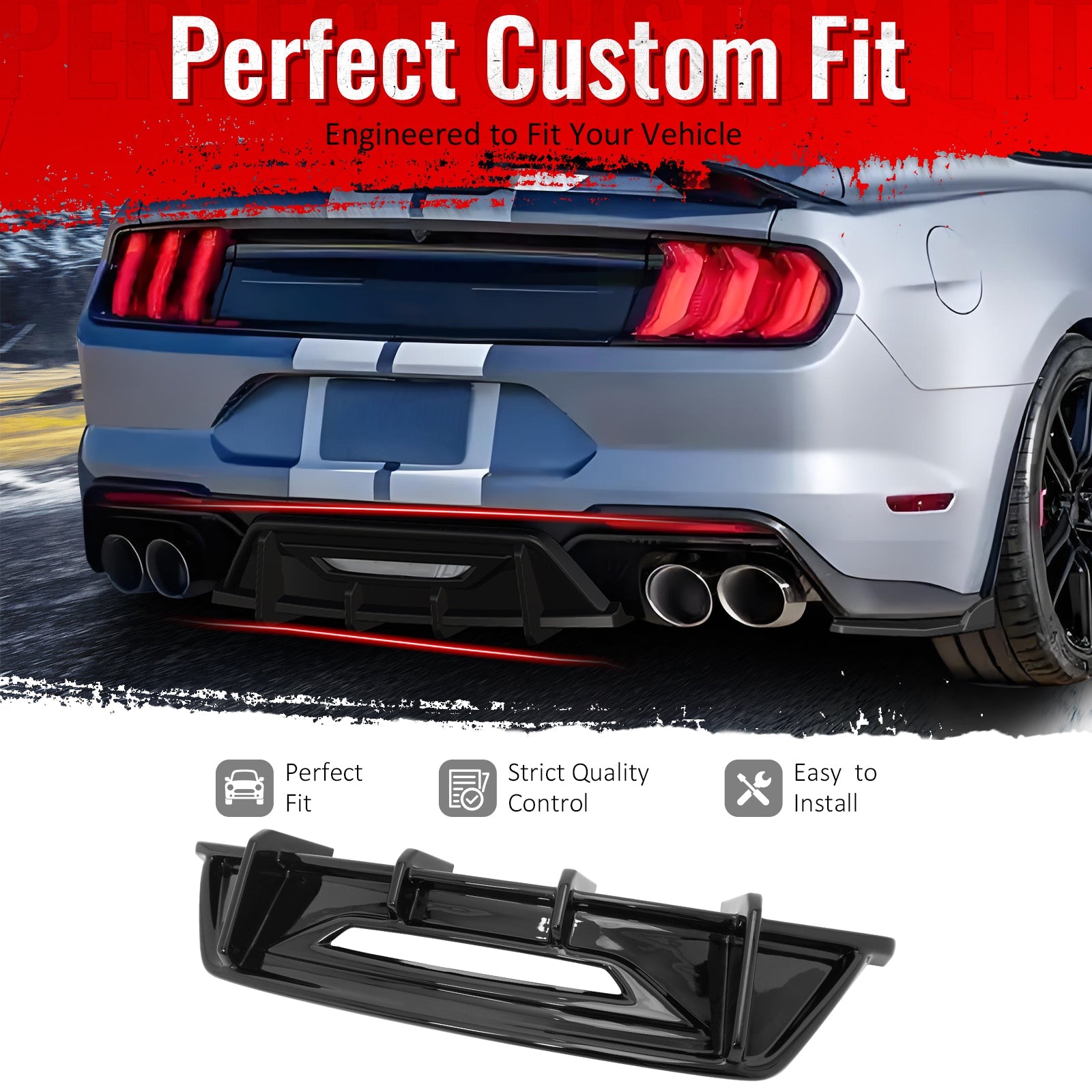 2024-2026 Ford Mustang Ecoboost GT IKON Rear Diffuser Gloss Black ABS