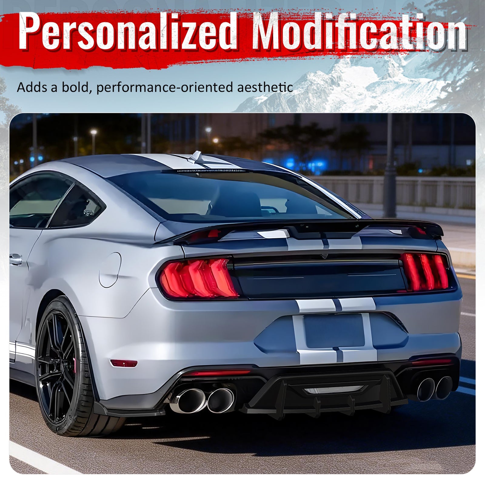 2024-2026 Ford Mustang Ecoboost GT IKON Rear Diffuser Gloss Black ABS