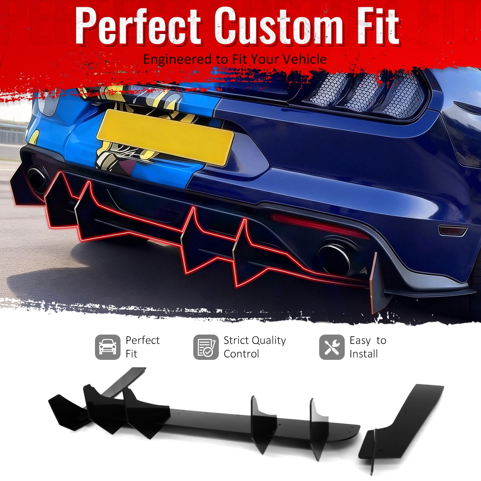 2024-2026 Ford Mustang EcoBoost GT Gloss Black Rear BumperDiffuser PP