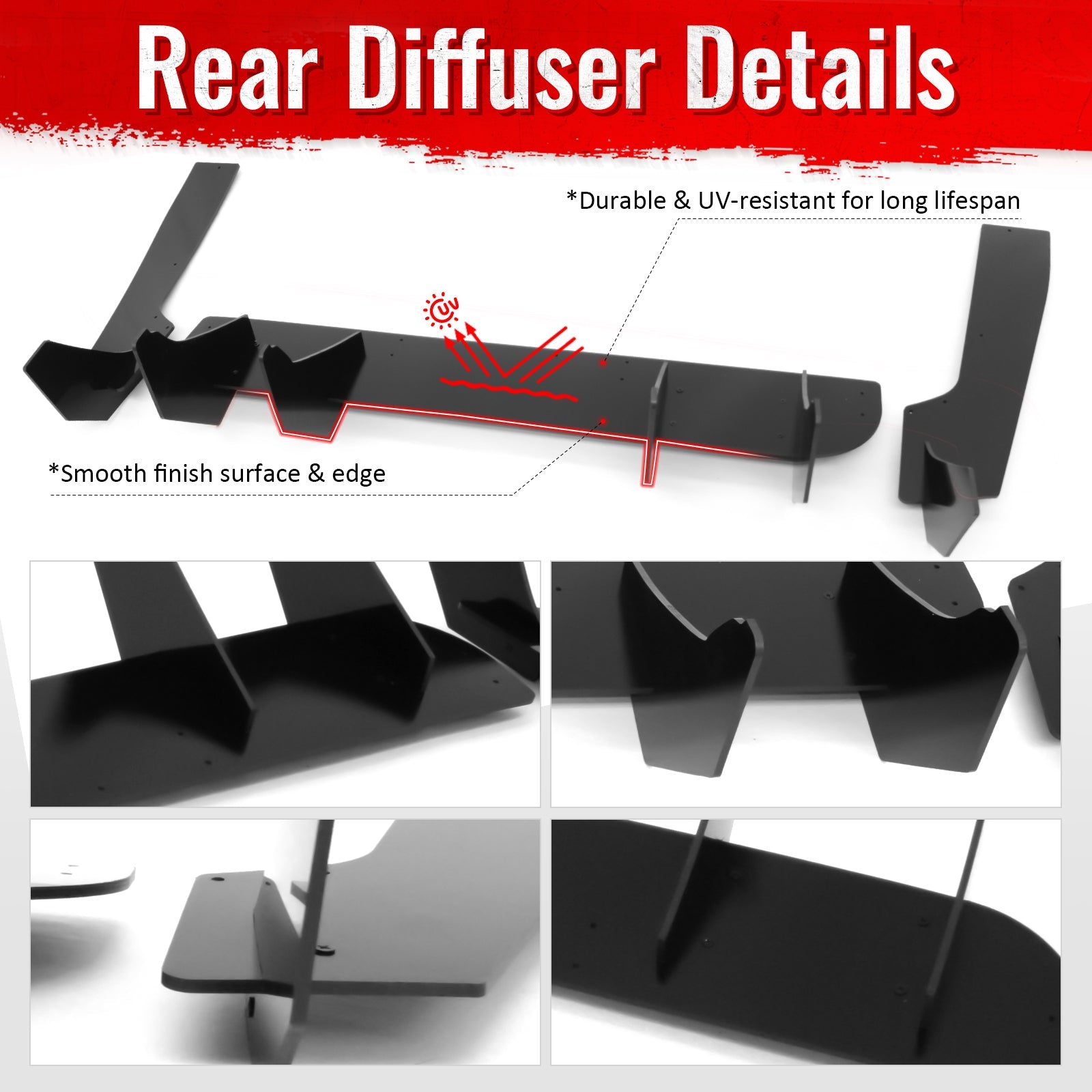 2024-2026 Ford Mustang EcoBoost GT Gloss Black Rear BumperDiffuser PP