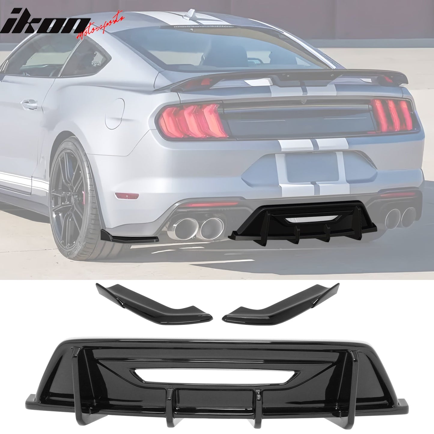 2024-2026 Ford Mustang Eco& GT Rear Diffuser + Aprons Gloss Black ABS